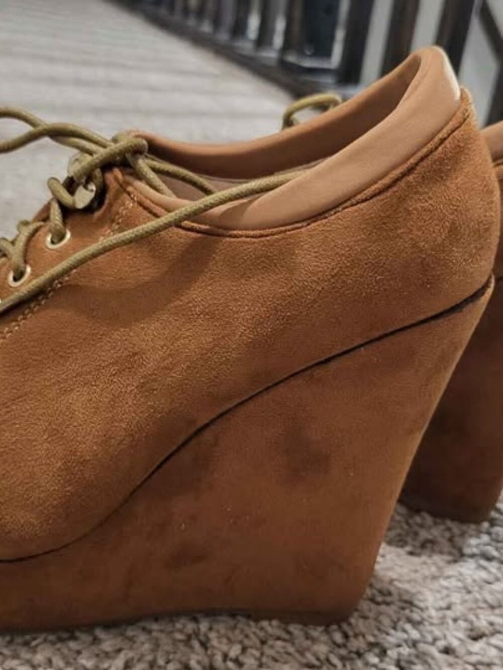Tan Suede Lace-Up Wedge Booties size 6